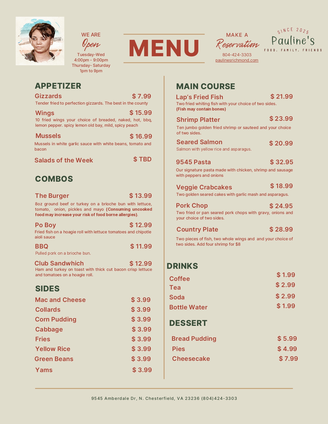Pauline's Menu